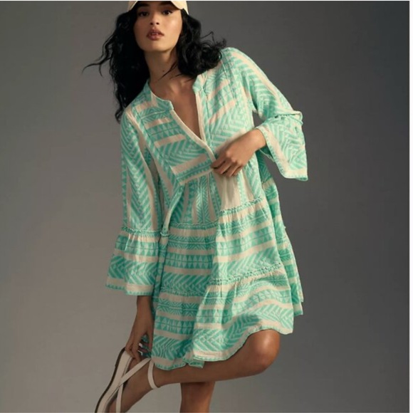 Devotion TWINS Dresses & Skirts - Devotion TWINS Ella Aqua Blue & White Long Sleeve Dress - Size Small